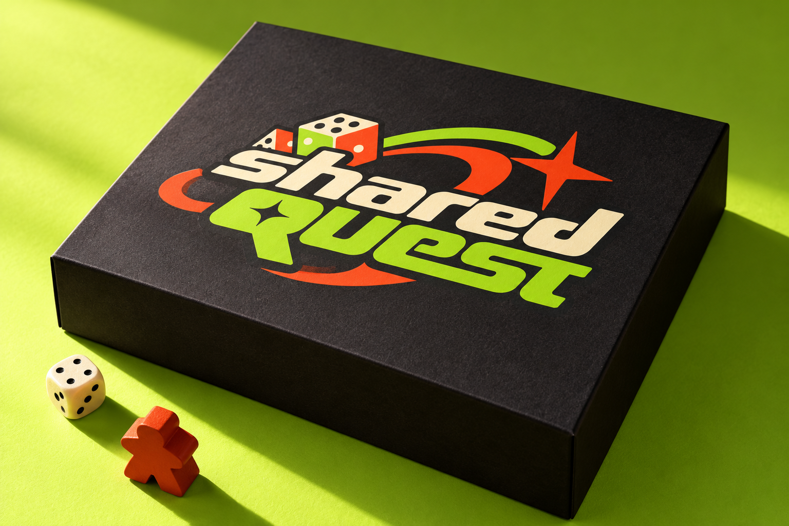 Концепция упаковки Shared Quest на зелёном фоне
